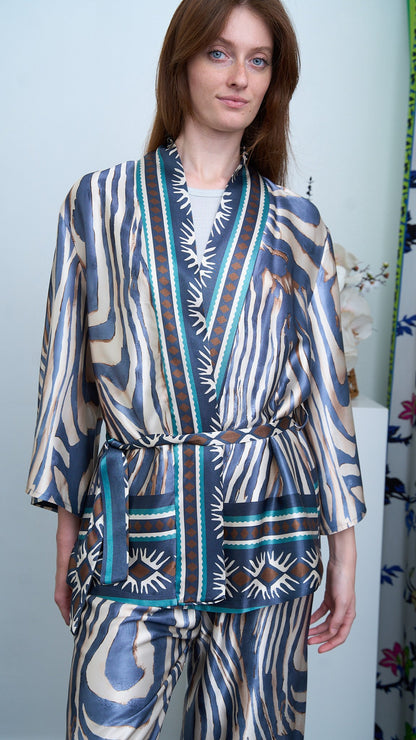 Via Roma - Completo fantasia con giacca kimono Moro - Blu - Beige