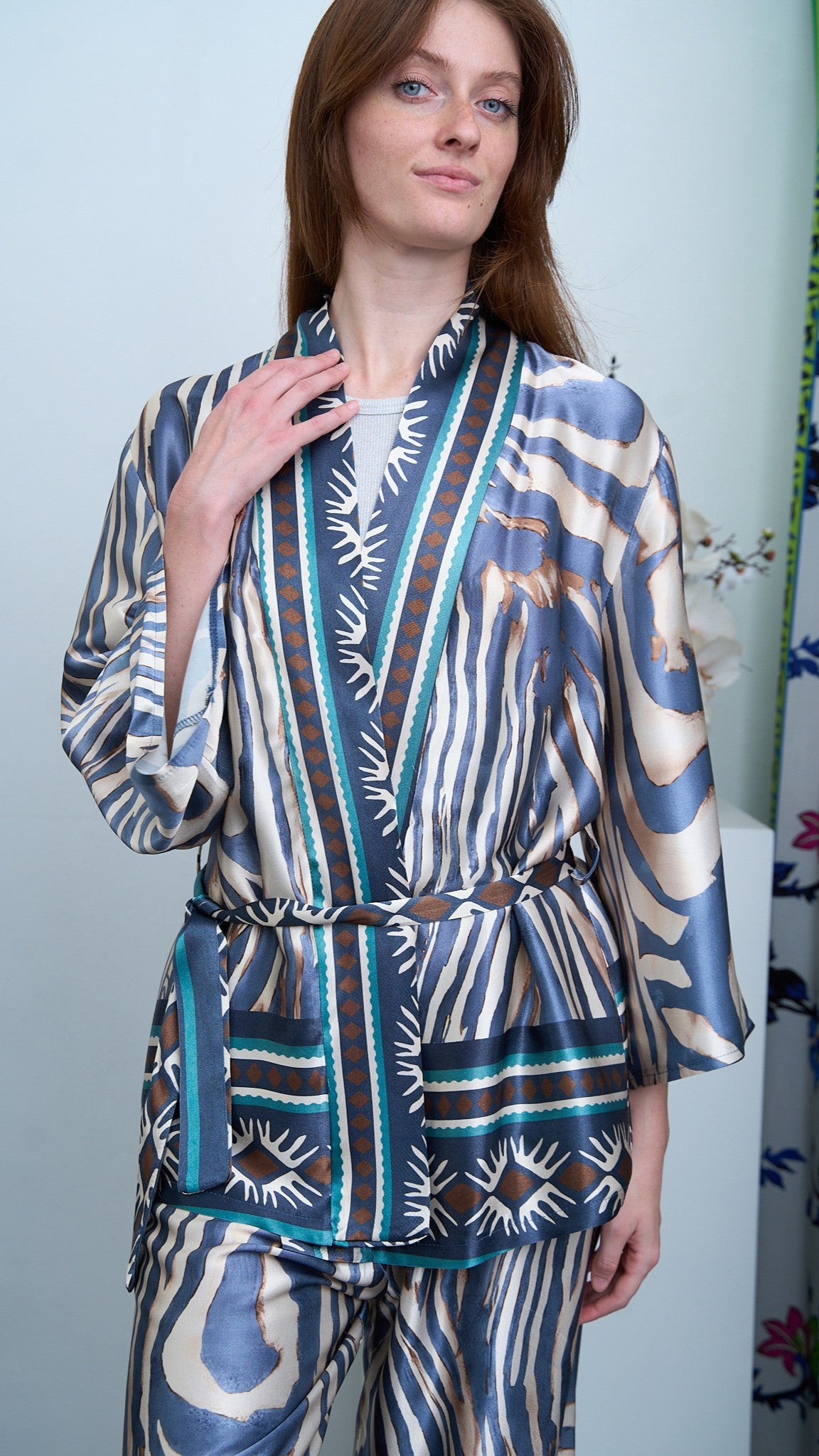 Via Roma - Completo fantasia con giacca kimono Moro - Blu - Beige