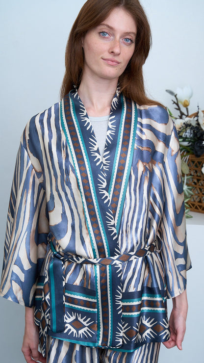 Via Roma - Completo fantasia con giacca kimono Moro - Blu - Beige