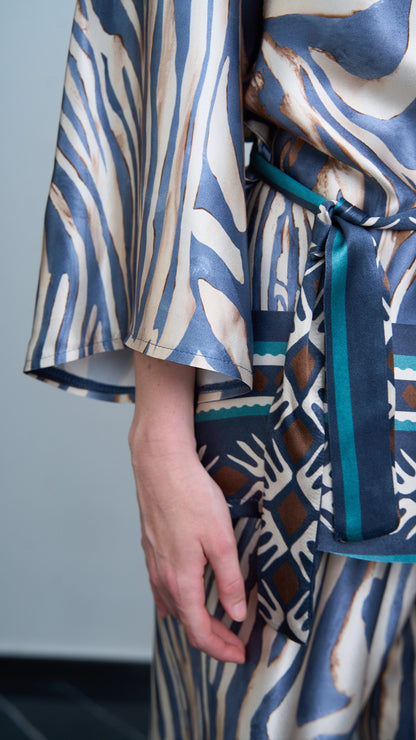Via Roma - Completo fantasia con giacca kimono Moro - Blu - Beige
