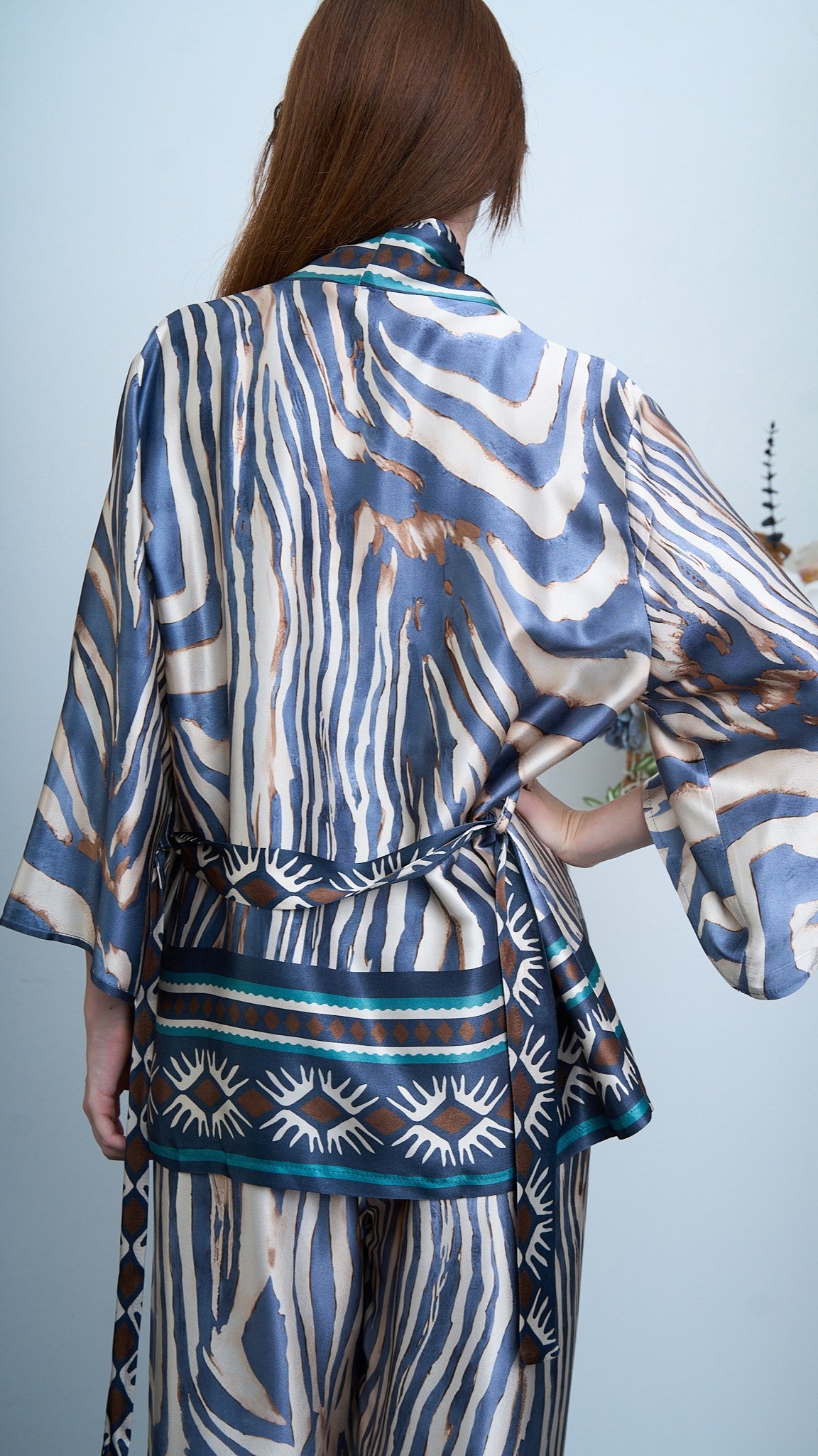 Via Roma - Completo fantasia con giacca kimono Moro - Blu - Beige