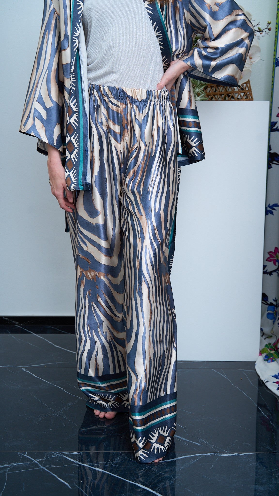 Via Roma - Completo fantasia con giacca kimono Moro - Blu - Beige