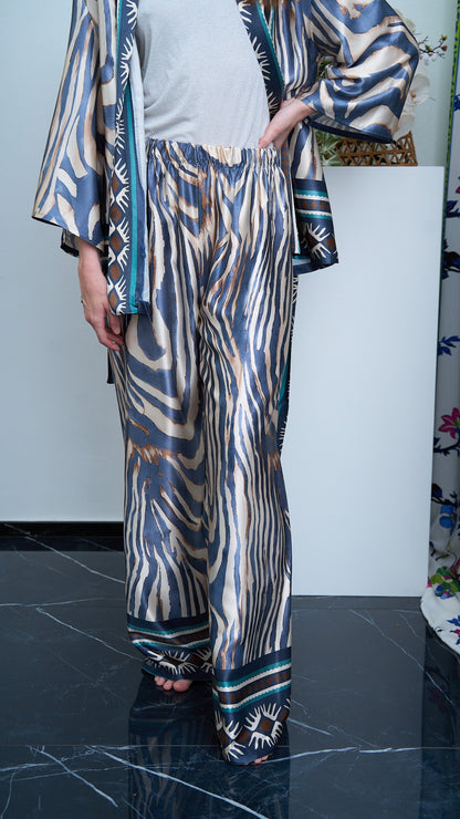 Via Roma - Completo fantasia con giacca kimono Moro - Blu - Beige