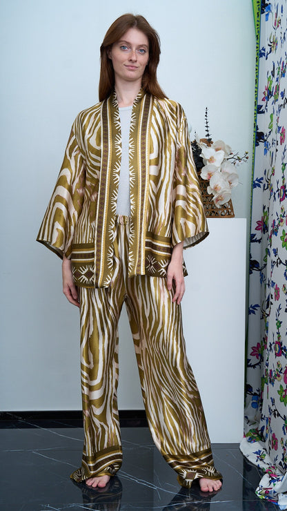 Via Roma - Completo fantasia con giacca kimono Moro - Verde - Beige