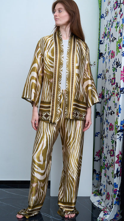 Via Roma - Completo fantasia con giacca kimono Moro - Verde - Beige