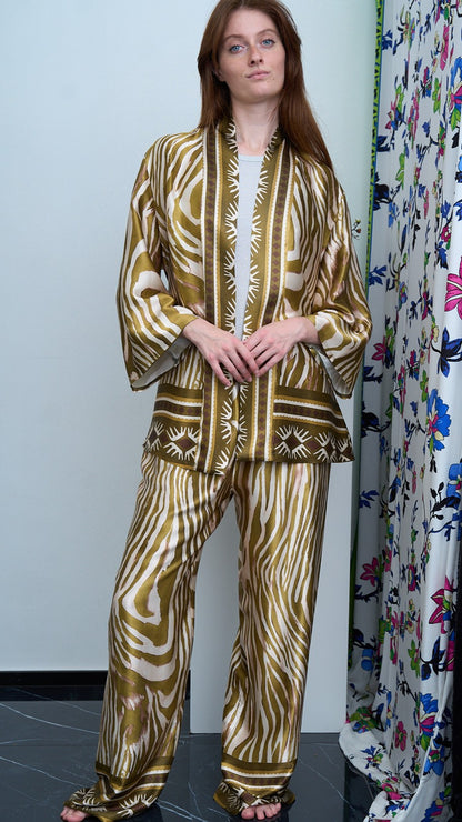 Via Roma - Completo fantasia con giacca kimono Moro - Verde - Beige