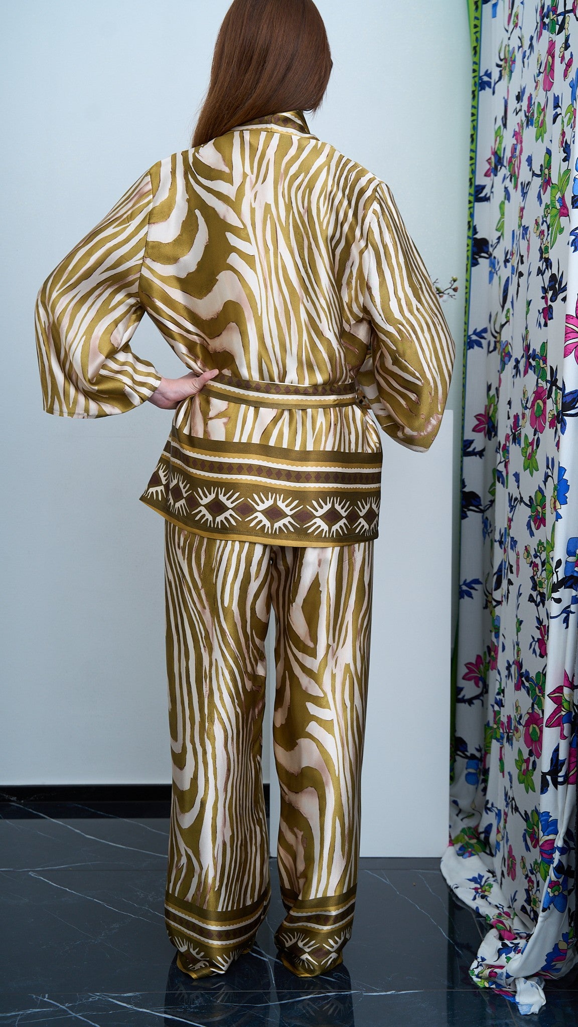 Via Roma - Completo fantasia con giacca kimono Moro - Verde - Beige