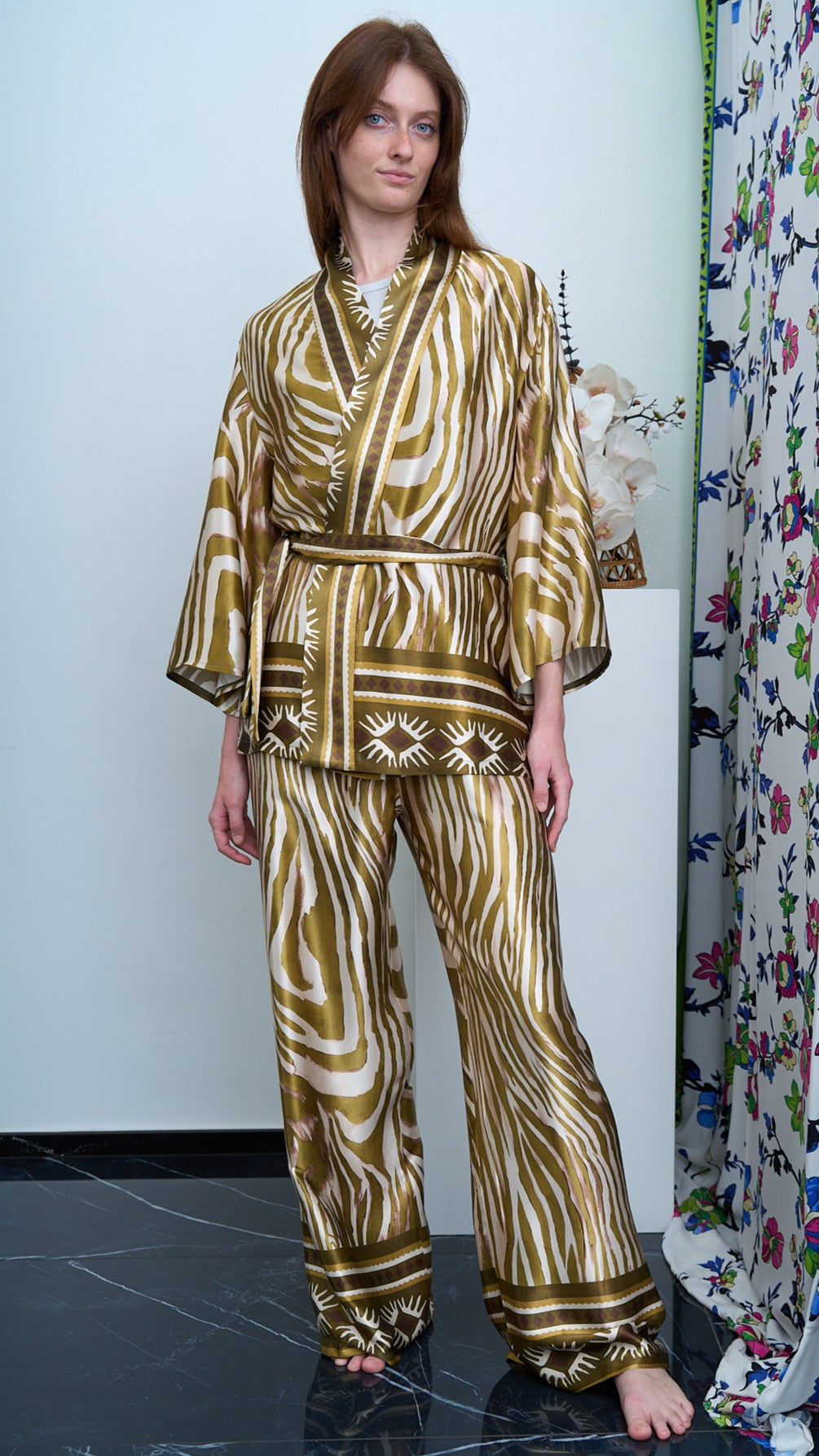 Via Roma - Completo fantasia con giacca kimono Moro - Verde - Beige