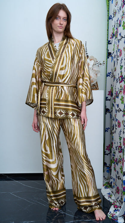 Via Roma - Completo fantasia con giacca kimono Moro - Verde - Beige