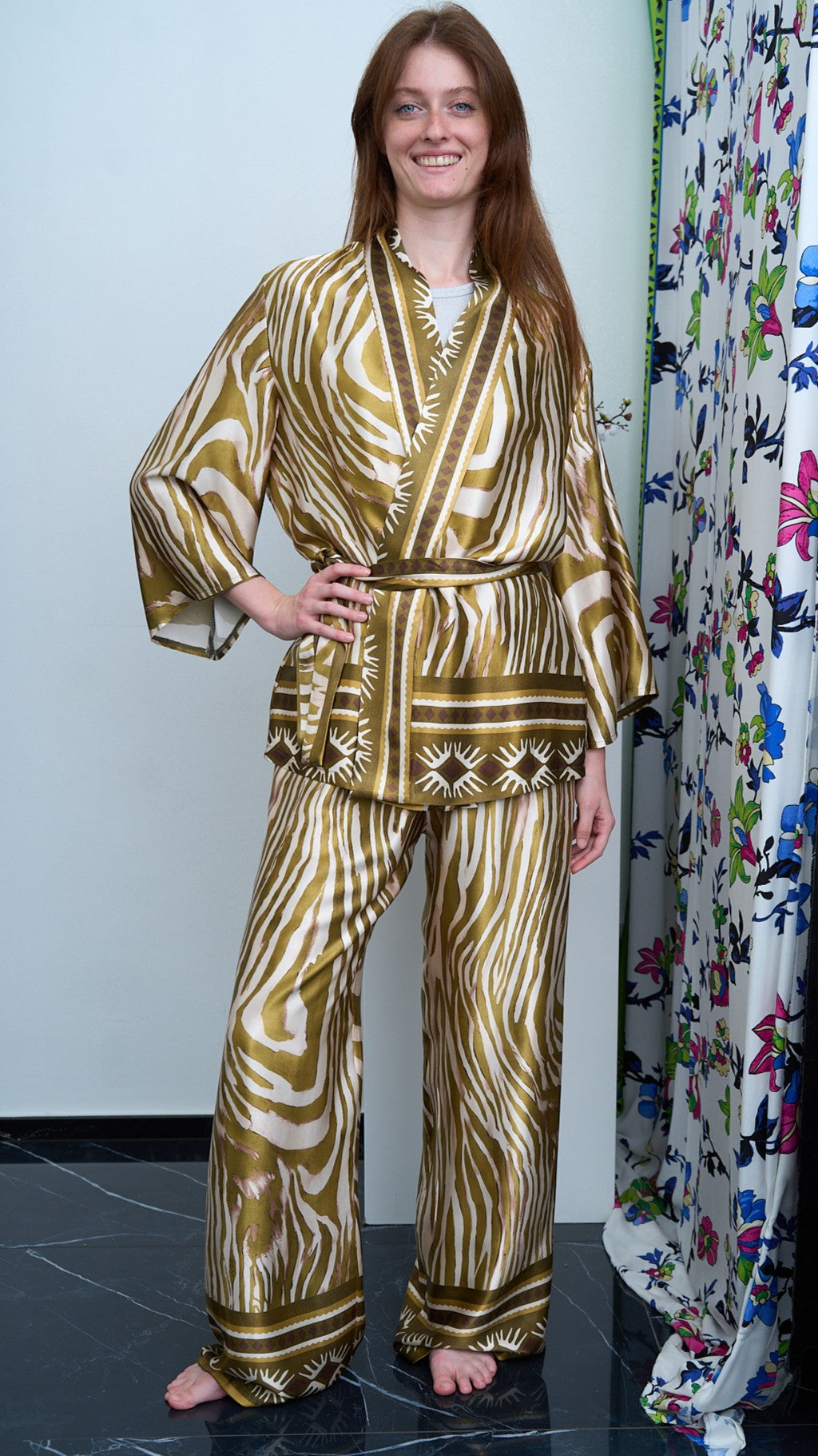 Via Roma - Completo fantasia con giacca kimono Moro - Verde - Beige