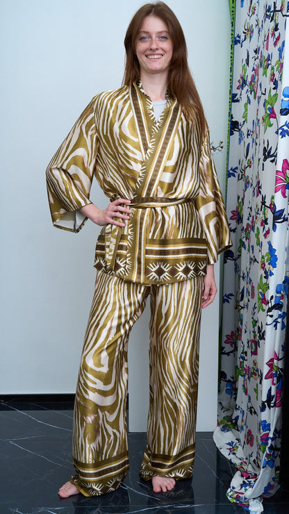 Via Roma - Completo fantasia con giacca kimono Moro - Verde - Beige