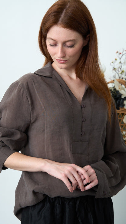 Via Roma - Camicia morbida oversize con colletto - Cioccolato - ART.26AI50001800
