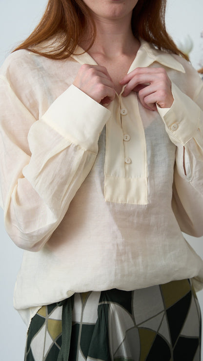 Via Roma - Camicia morbida oversize con colletto - Burro - ART.26AI50001800