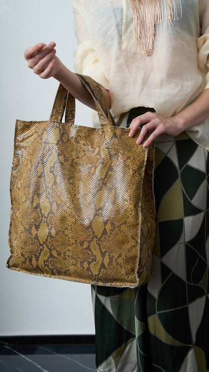 Via Roma - Shopper in pelle - Cammello - Bronzo