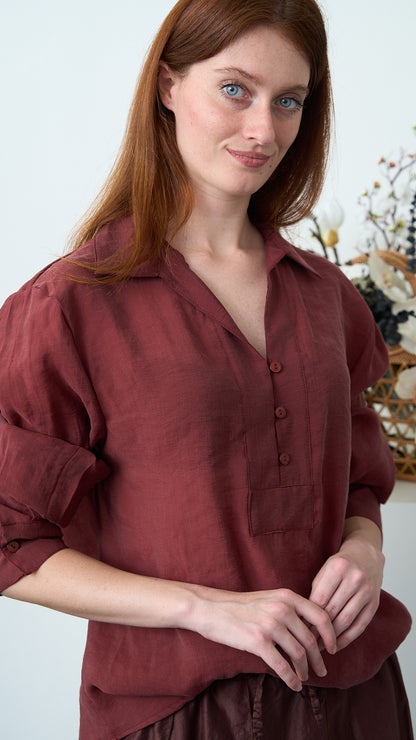 Via Roma - Camicia morbida oversize con colletto - Bordeaux - ART.26AI50001800