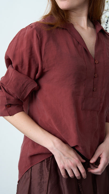 Via Roma - Camicia morbida oversize con colletto - Bordeaux - ART.26AI50001800