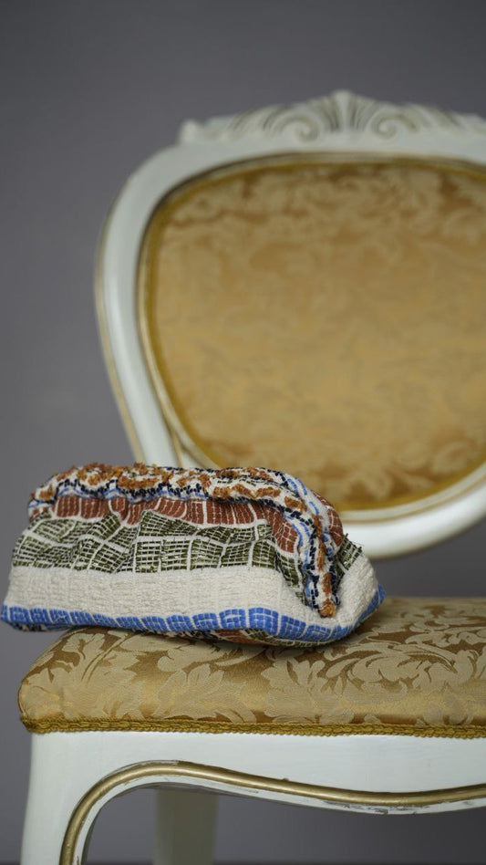 Via Roma - Borsa "Clutch" pezzo unico Panna - Indaco - Toni del marrone - Toni del verde - Nero