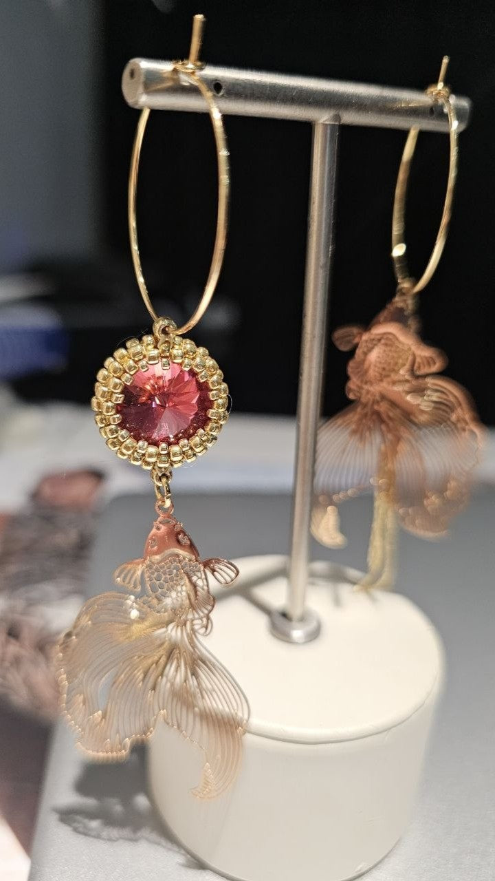 Via Roma - Orecchini "Mix and Match" Dorato - Fucsia