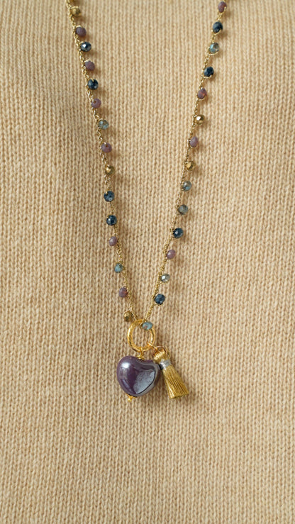 Via Roma - Collana "Cuore Ceramica" Blu - Viola - Grigio Cangiante - Dorato - Argento