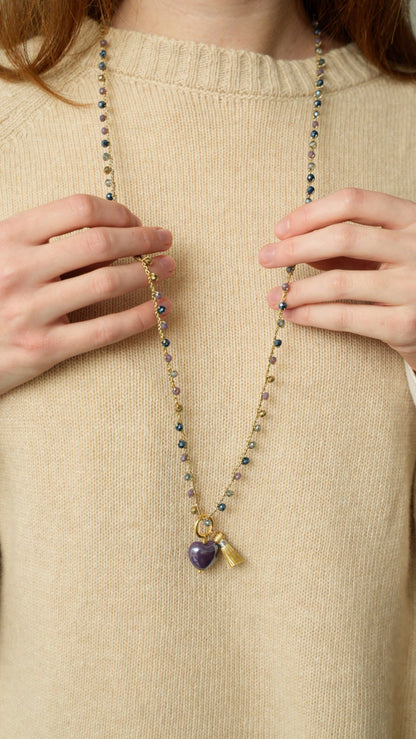 Via Roma - Collana "Cuore Ceramica" Blu - Viola - Grigio Cangiante - Dorato - Argento