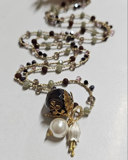 Collana "Beautiful" Verde - Marrone - Bianco - Lilla - Oro - Bianco - Blu